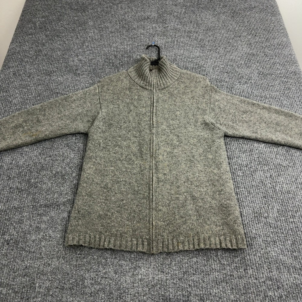 Heather Tweed Sweater Mens M Gray Lambswool Full Zip Mock Neck Winter Casual
